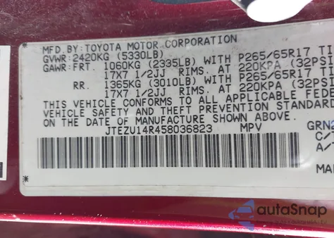 2005 Toyota 4Runner Sr5 V6 from USA, damaged, VIN JTEZU14R458036823